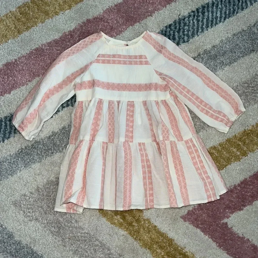 ZARA Kids | Cream and Pink | STRIPED DRESS WITH TEXTURED DETAIL